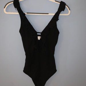 Wild Honey Black Deep V Ruffle Bodysuit